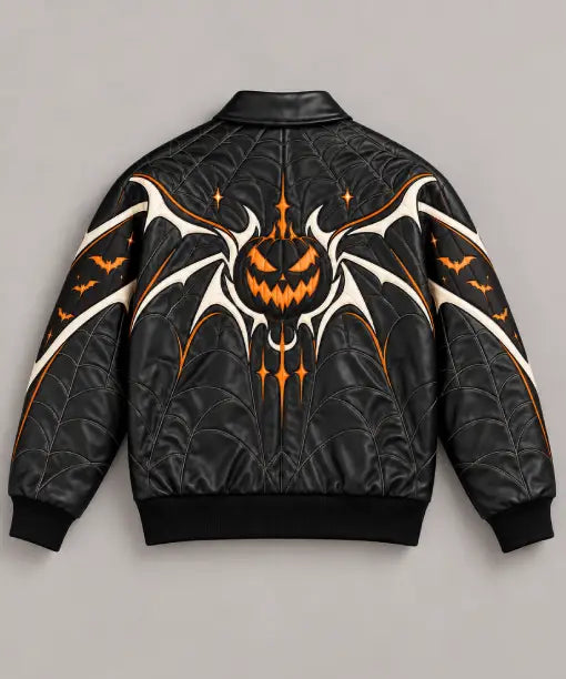 Halloween Pumpkin Black Leather Jacket