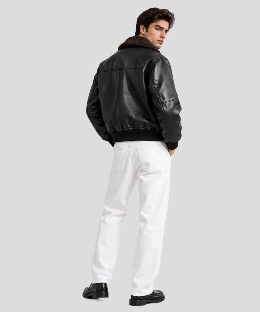 Aviator Shearling Leather Effect Jacket