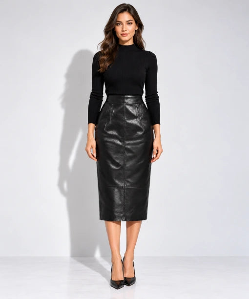 Black Leather Skirt Saint Laurant