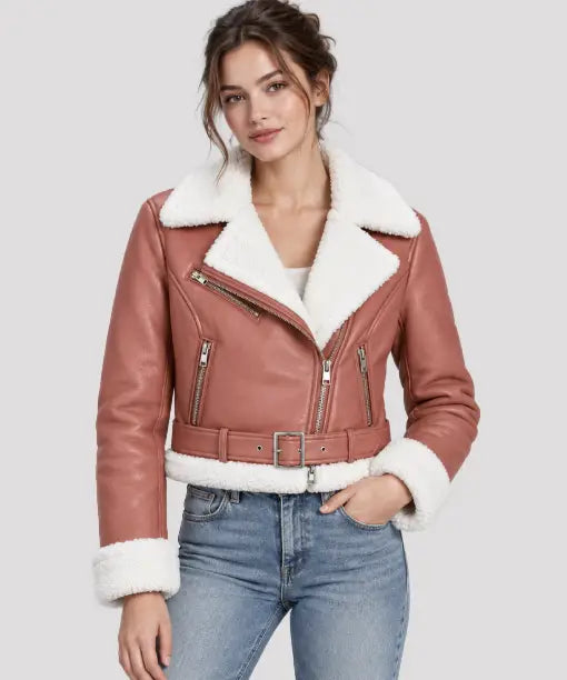 Boxy Shearling Aviator Leather Jacket