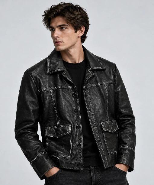 Brad Pitt Black Leather Jacket
