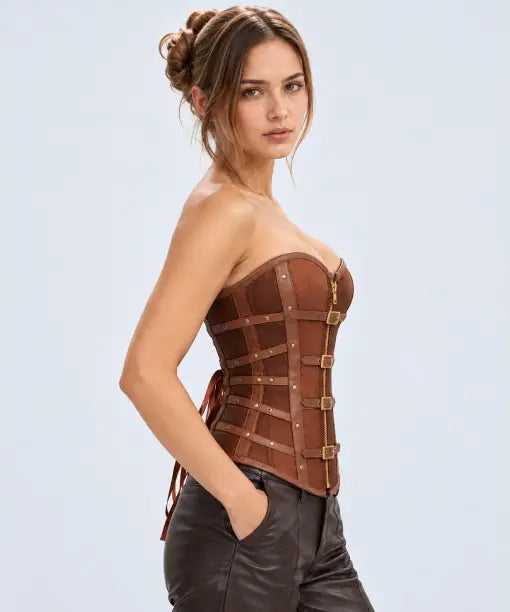 Brown Buckle Leather Corset