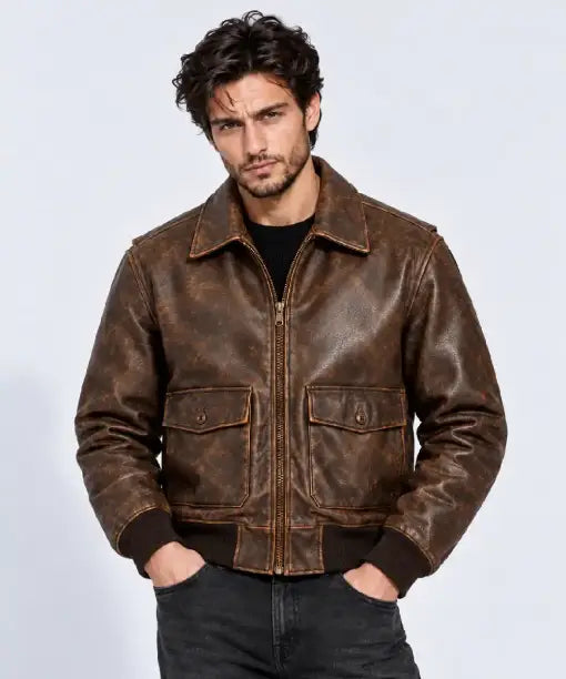 Clayton Aviator Brown Leather Jacket
