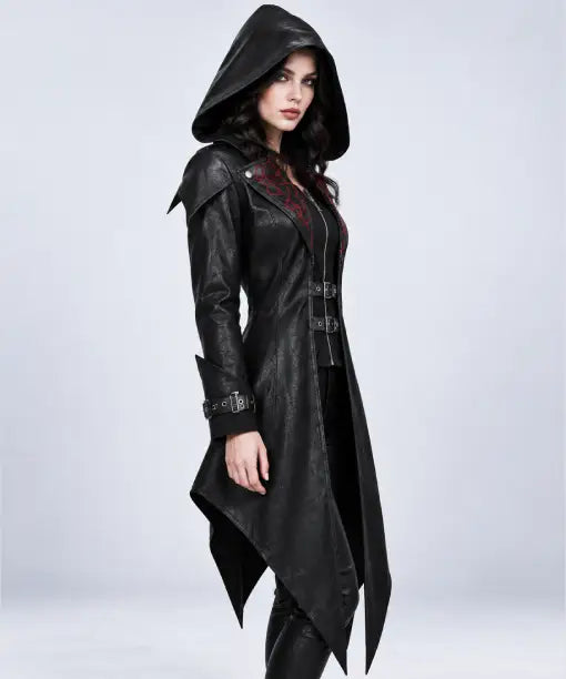 Devil Fashion Halloween Steampunk Black Hooded Coat