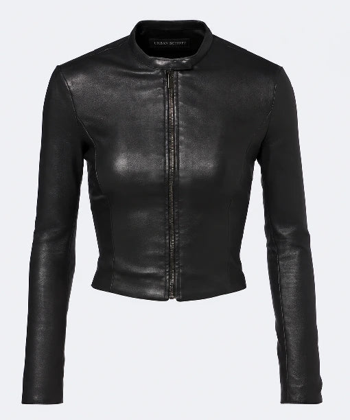 Gucci Womens Cropped Leather Jacket