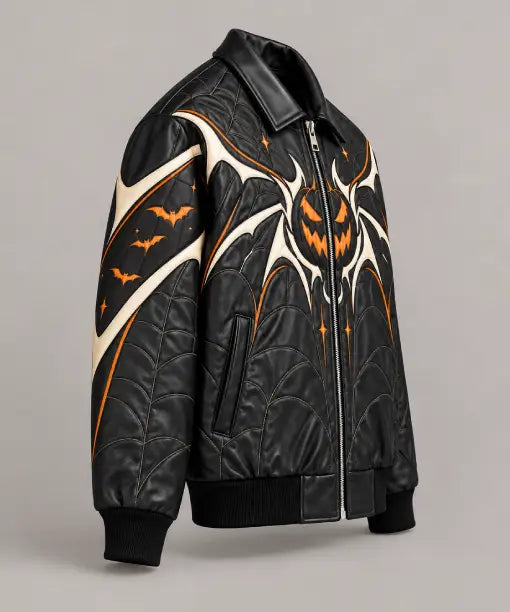 Halloween Pumpkin Bomber Leather Jacket