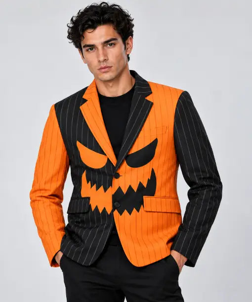 Halloween Pumpkin Pinstriped Orange and Black Blazer