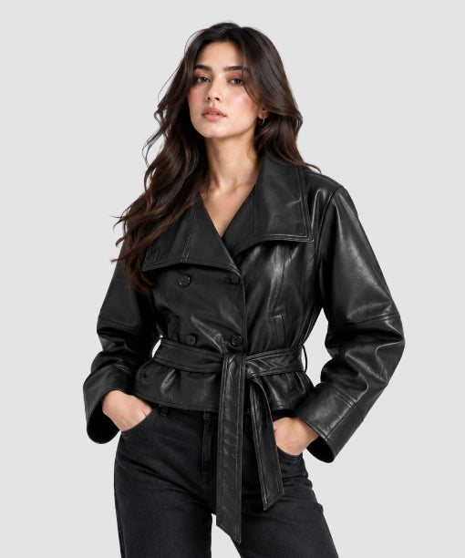 Massimo Dutti Leather Jacket Black