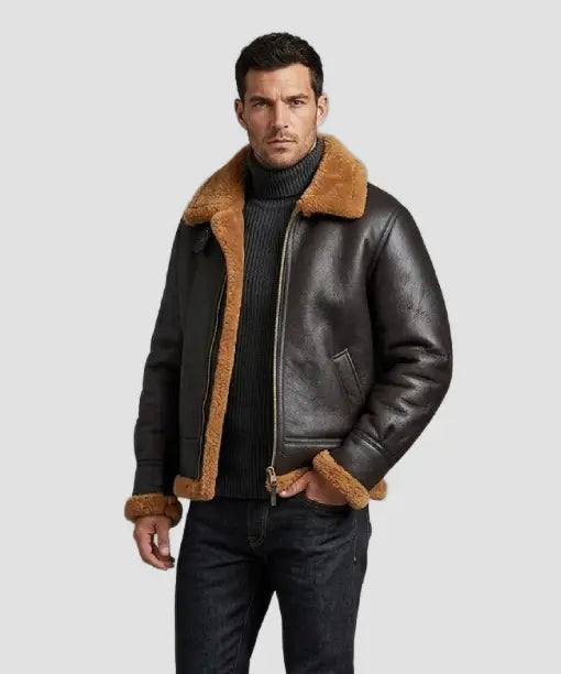 Men Brown B3 Edwardo Ginger Bomber Leather Jacket