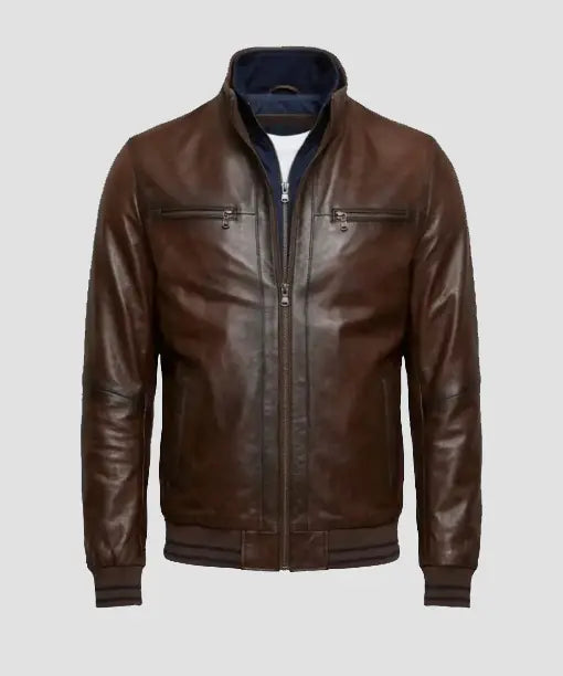 Mens Brown Leather Bomber Jacket