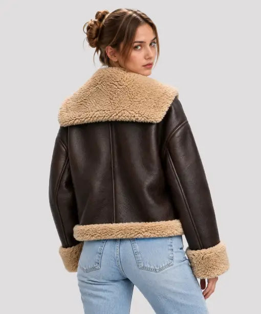 Monaco Shearling Aviator Brown Leather Jacket