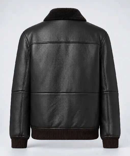 Shearling Trimmed Leather Bomber Leather Jacket