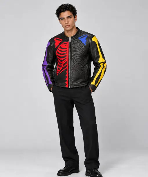 Skeleton Bones Halloween Leather Jacket
