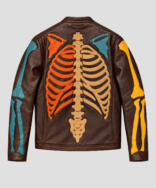 Skeleton Bones Leather Jacket For Halloween