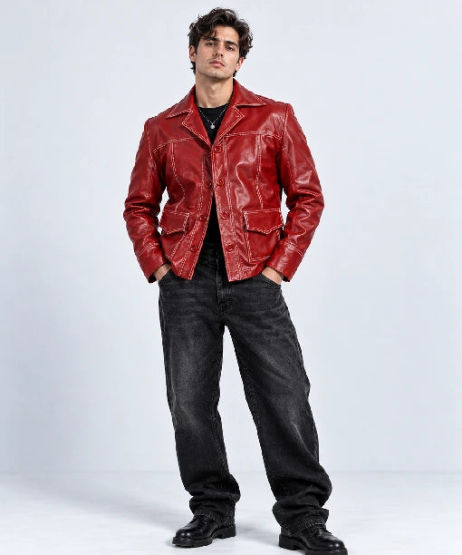 Tyler Durden Red Leather Jacket