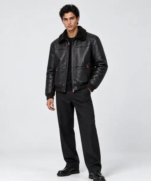 Urban Schott Shearling Trimmed Leather Jacket