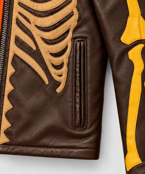 Urban Schott Skeleton Bones Leather Jacket For Halloween Party