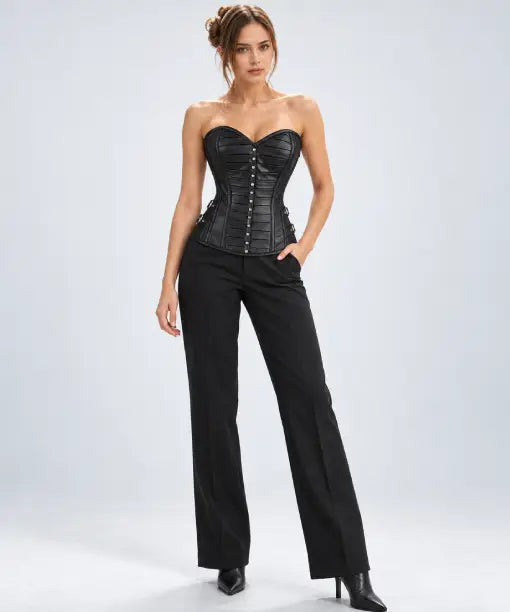Women Black Leather Corset