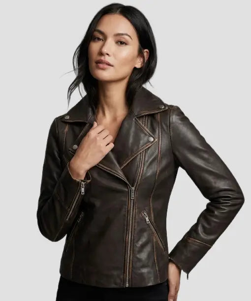 Women's Brown Biker Leather Jacket