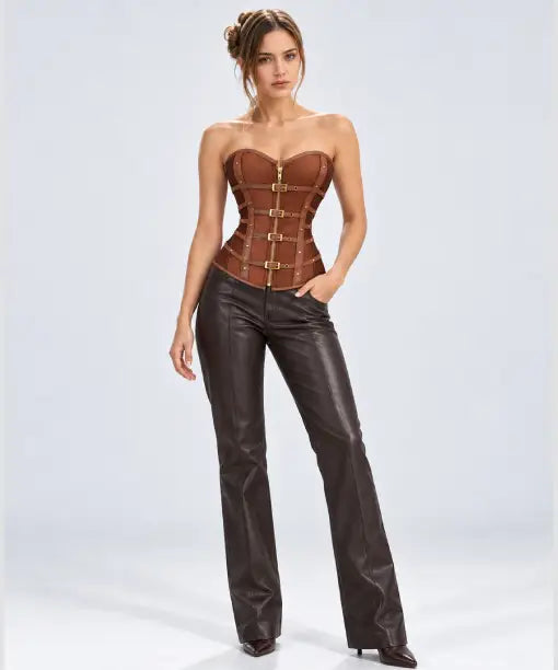 Womens Brown Buckle Corset